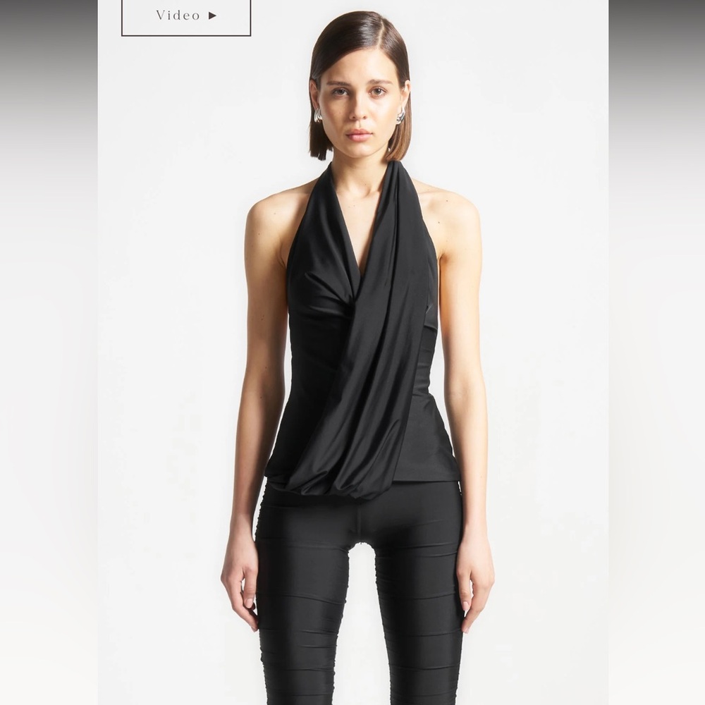 Manière de Voir Draped Black Halterneck Top